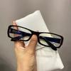 Simple Vintage Elegant Rectangular Narrow Eyeglasses Frame Black Tortoise Cos Animation Glasses Posing Cute Handsome Flat Lens