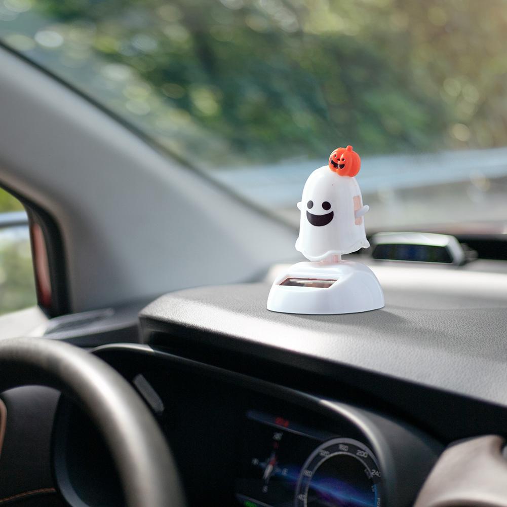 Halloween Happy Ghost Solar Car Doll Toy Cartoon Cute Swinging Pumpkin Car Decorations Doll Ghost Desktop Dashboard