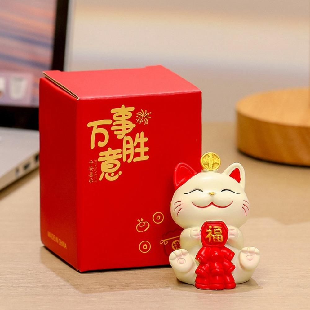 Cartoon Maneki Neko Miniature Figure Resin New Years Decor Lucky Cat Figurines Desktop Ornament