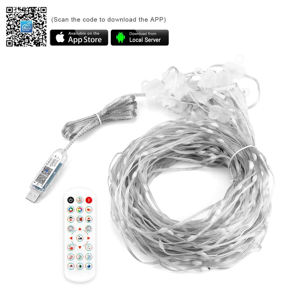 USB DC5V WS2812B Smart Led String Christmas Lights Bluetooth Music App Control RGBIC Curtain LED Addressable Party Decoration