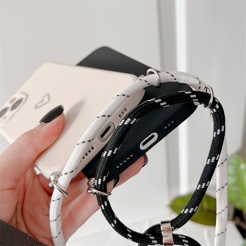 Чехол для телефона с ремешком на шею и цепочкой для iPhone 16, 15 Plus, 14, 13, 11 Pro Max, 12 Mini, матовый силиконовый мягкий чехол из ТПУ с изображением сердца