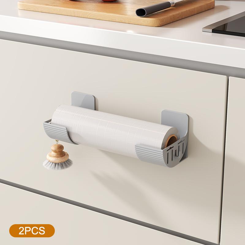 2Pcs No-Drill Kitchen Storage Rack Set, Multi-Functional Fresh Film Garbage Bag Organizer for Cabinet Refrigerator Side