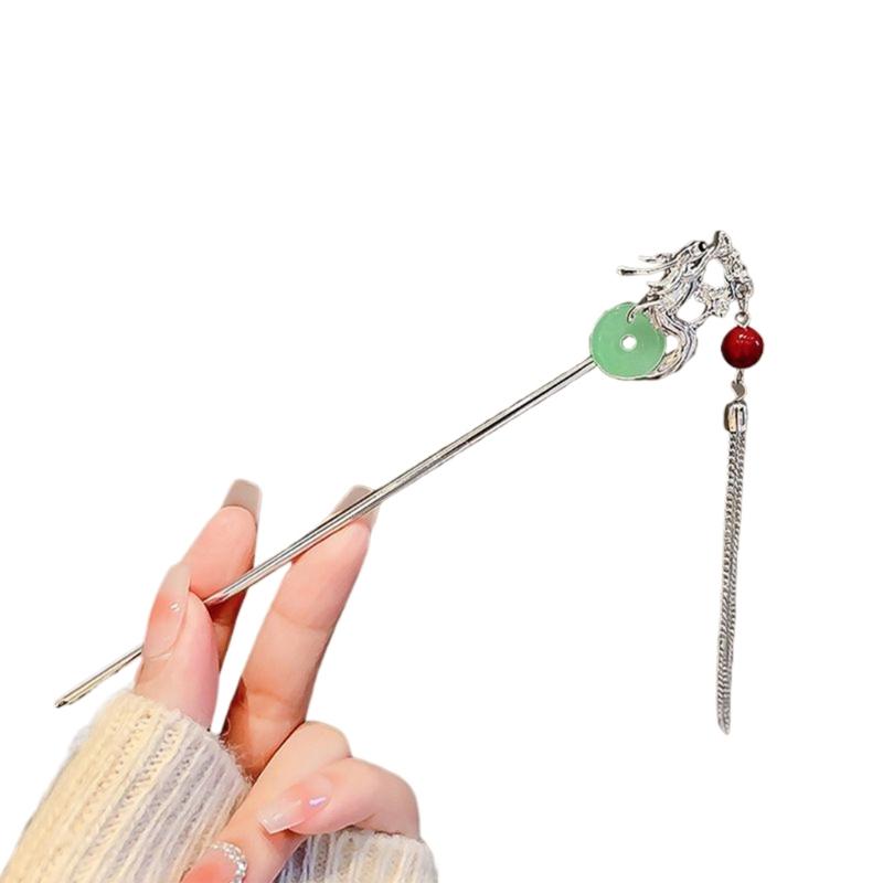 Elegant Fringed Hair Stick Chinese Hanfu Danglings Hairpin Barrettes NonSlip Chopsticks Dragon Hair Pin for Hair Styling