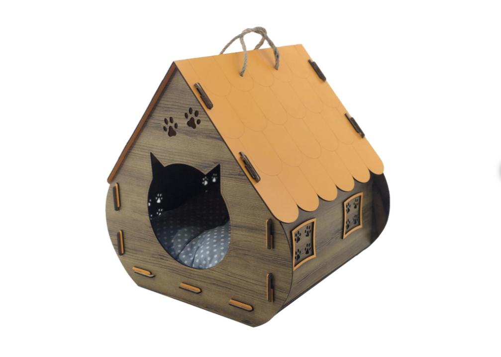 Деревянный декоративный мягкий кошачий домик/кровать, модель хоббита
