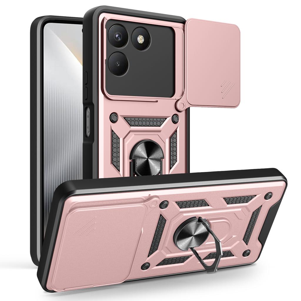 For TECNO Pova 7 4G Case with Slide Camera Lid PC+TPU Kickstand Phone Cover