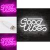 Good Vibes Led Neon Wall Decor With Transparent Backplate For Kids Room Usb Powered