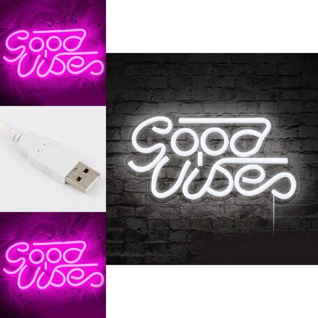 Good Vibes Led Neon Wall Decor With Transparent Backplate For Kids Room Usb Powered