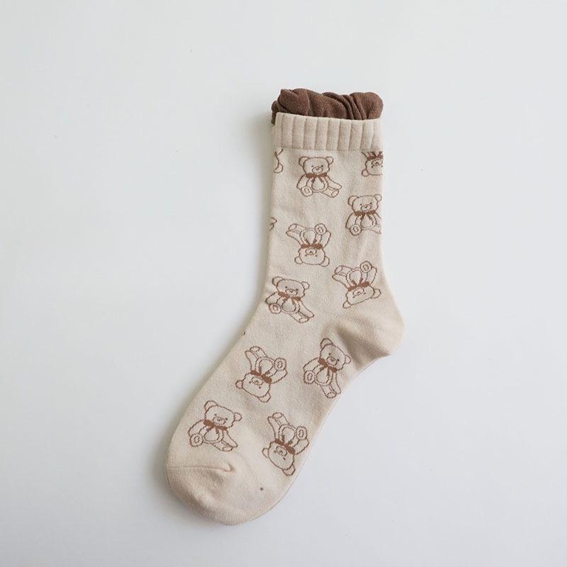 Носки с Мишкой Женские Носки до середины икры Весенне-летние стили Милые и Модные Мультяшные Универсальные и Повседневные Носки