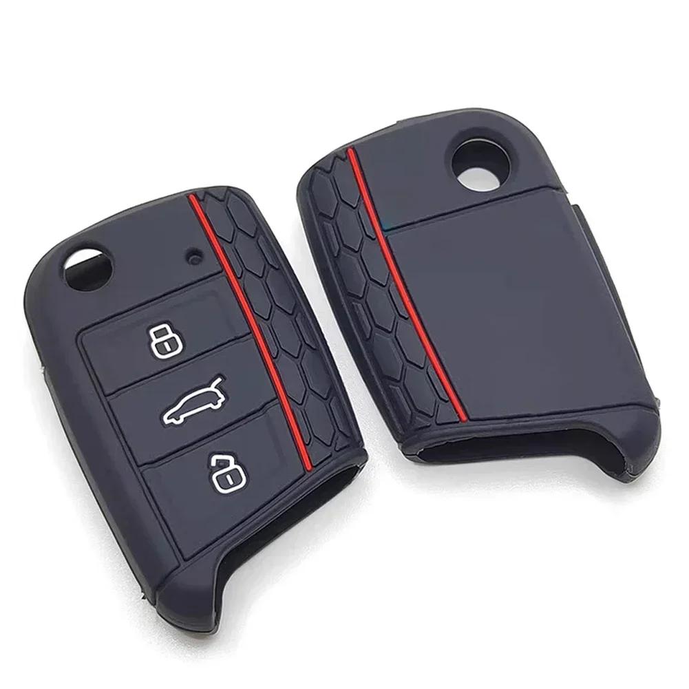 Силиконовый чехол для автомобильного ключа для Volkswagen VW Golf 7 Polo Tiguan Kodiaq Karoq mk7 Skoda Octavia A7 SEAT Leon Ibiza Брелок 3 кнопки