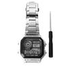 Waterproof Digital Watch Stainless Steel Multi Functional Vintage Luminous Sports Watch Silver