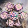 7 Pcs Pink Colorful Standard Metal Dice Solid Metal Polyhedral Dice Set Suitable for Role-Playing RPG  Board Game Card Game