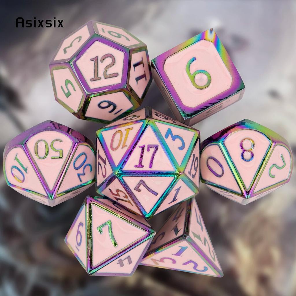 7 Pcs Pink Colorful Standard Metal Dice Solid Metal Polyhedral Dice Set Suitable for Role-Playing RPG  Board Game Card Game
