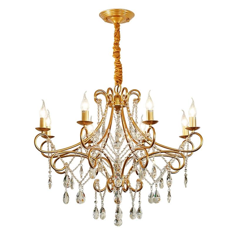 Гостиная, спальня, хрустальная ретро-золотая креативная люстра для столовой, современный и минималистичный свет