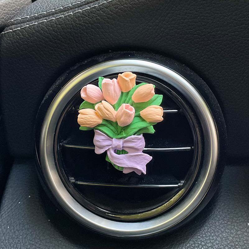 Ins Car Perfume Tulip Flower Aroma Diffuser Car Accessories Diffuser Stone Air Vent Bouquet Gift Creative Gift