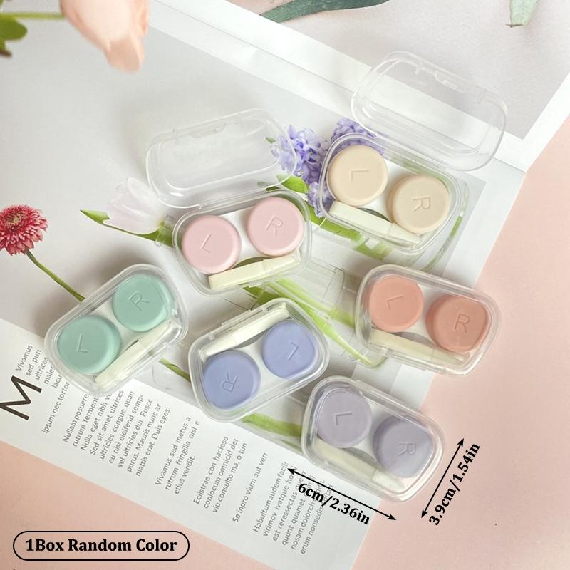 1Box Contact Lenses Case Simple Beauty Pupil Storage Box Women Travel Cosmetic Lens Container W/Suction Rod Tweezers Mirror