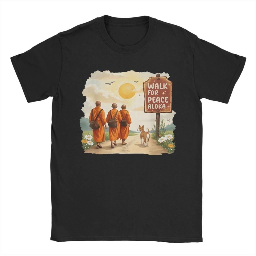 Vintage Retro Walk for Peace Monks with Aloka Dog TShirt for Men Round Collar 100 Cotton T Shirt Short Sleeve Tees Tops