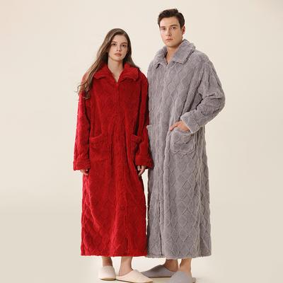 Мужской плюшевый халат на молнии, длинный домашний халат, зимний теплый флисовый халат для СПА, халат-пыльник с карманом, фланелевый, полной длины, свободного кроя, ночная рубашка, одежда для сна для мужчин