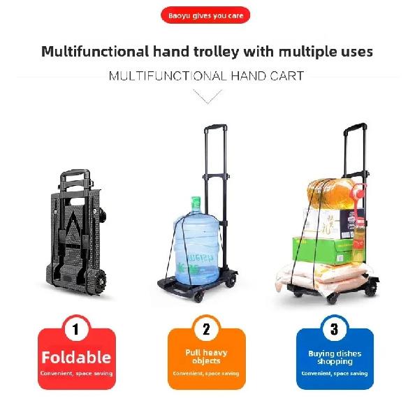 Folding luggage cart, trolley, trolley, flatbed truck, trailer, trolley goods shopping, truck four wheels Durable