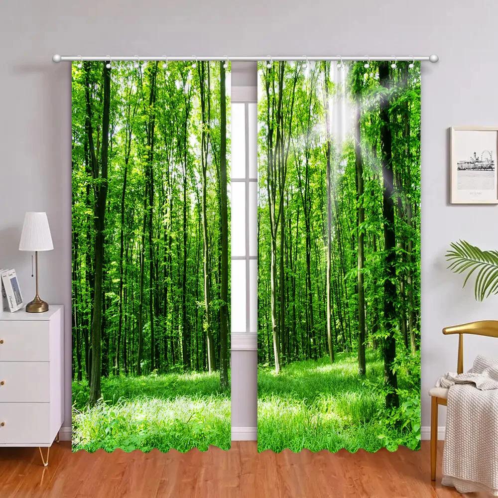 Тропический лес Шторы Искусственное окно Природа Пейзаж Гостиная Спальня Шторы Ванная комната Душевые занавески Ткани Домашний декор