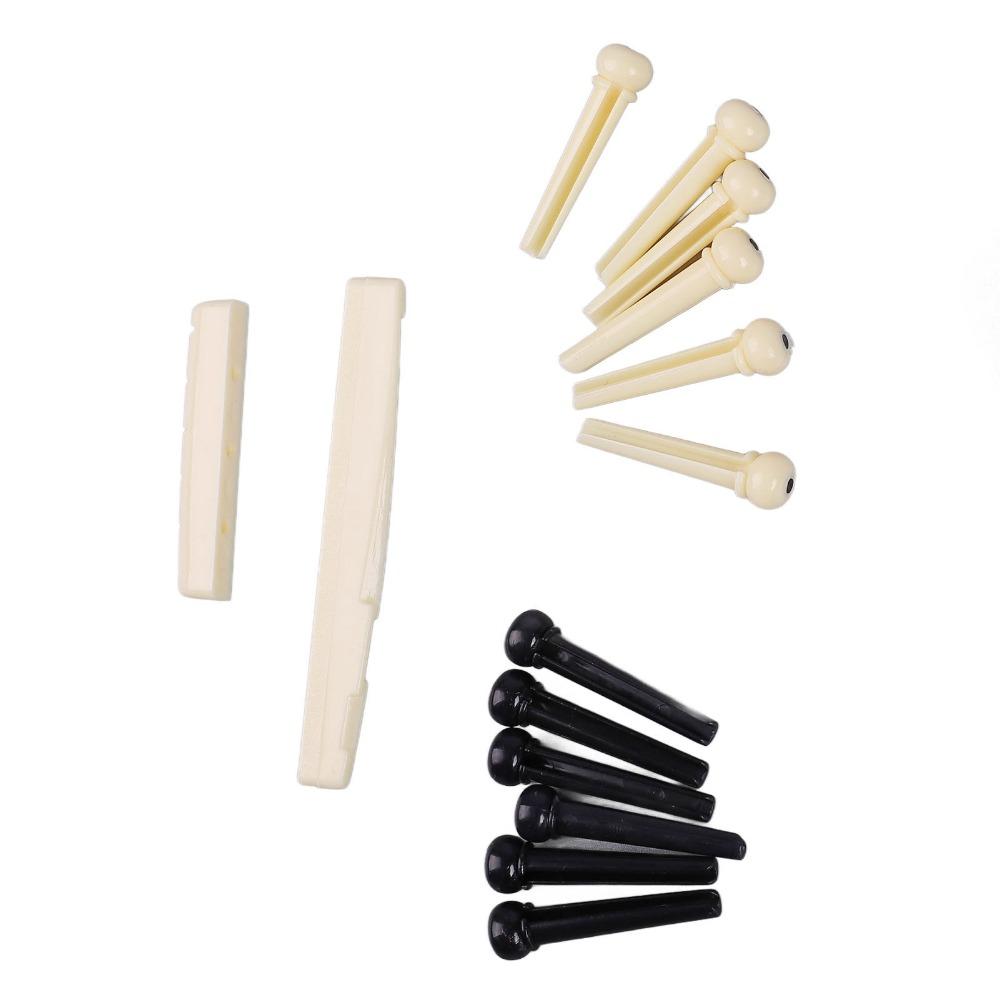 2Sets Plastic Saddle Guitar Bridge Pins Metal Puller Guitar Saddle Nut  For Acoustic Guitar