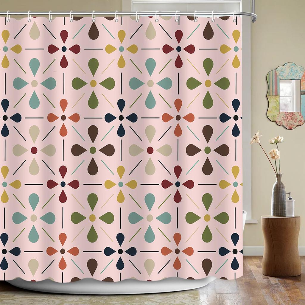 Шторка для душа в стиле Mid Century Modern, Геометрический абстрактный набор для декора ванной комнаты с крючками, Водонепроницаемый моющийся ретро-тканевый декор
