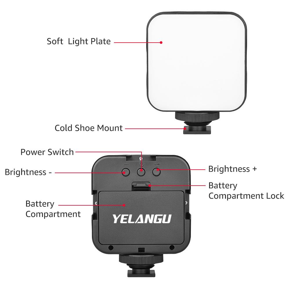 YELANGU LED01  Mini LED Video Light Photography Fill-in Lamp 6500K Dimmable 5W with Cold Shoe Mount