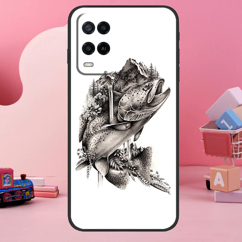 Vintage Trout Fishing Case For Oppo A18 A38 A58 A78 A98 A74 A54 A94 A80 A60 A40 A96 A76 A16 A15 A17 A57 A77 A5 Pro