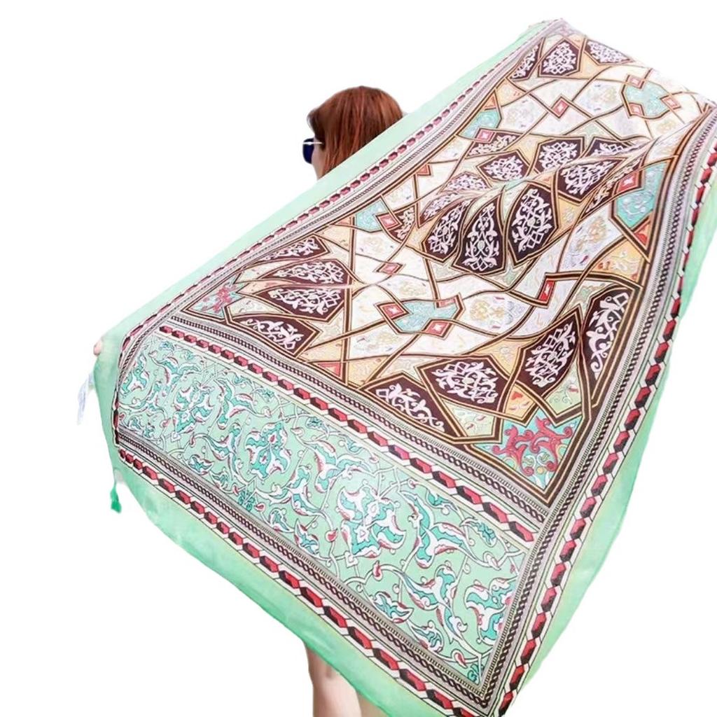 Соленое озеро Чака Туризм на Северо-Западе Этнический стиль Шарф Шелковый шарф Женский Летний Приморский Пляжный Платок Солнцезащитный Тонкий