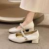 Fashion Beaded Mid-heel Single Shoes Autumn New Square Toe Shallow Mouth One-band Soft Sole Non-slip Block Heel Shoes