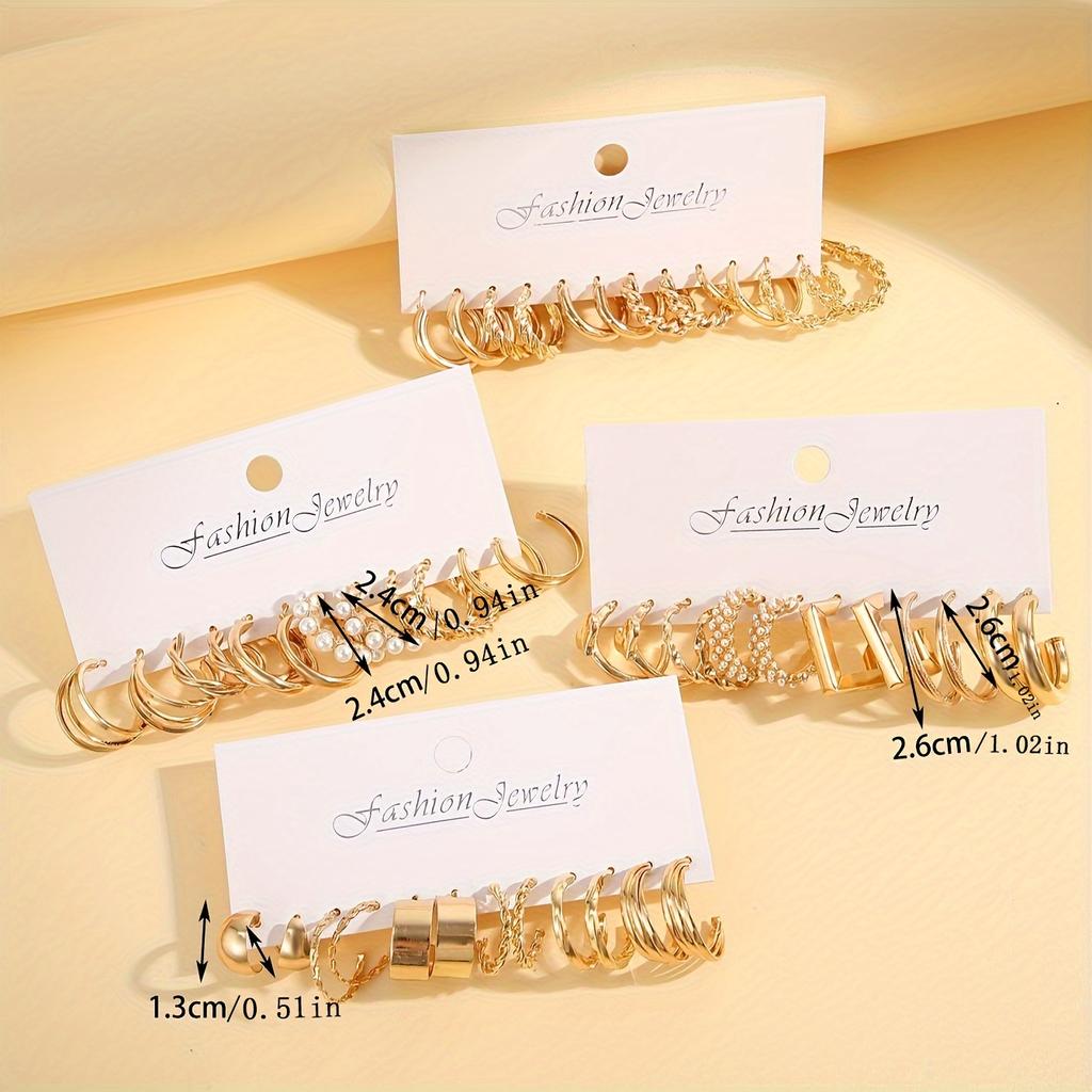 Подарочный набор из 24 пар модных ювелирных украшений, креативный простой геометрический комплект серег-колец с искусственным жемчугом, минималистичные серьги-гвоздики и серьги-кольца