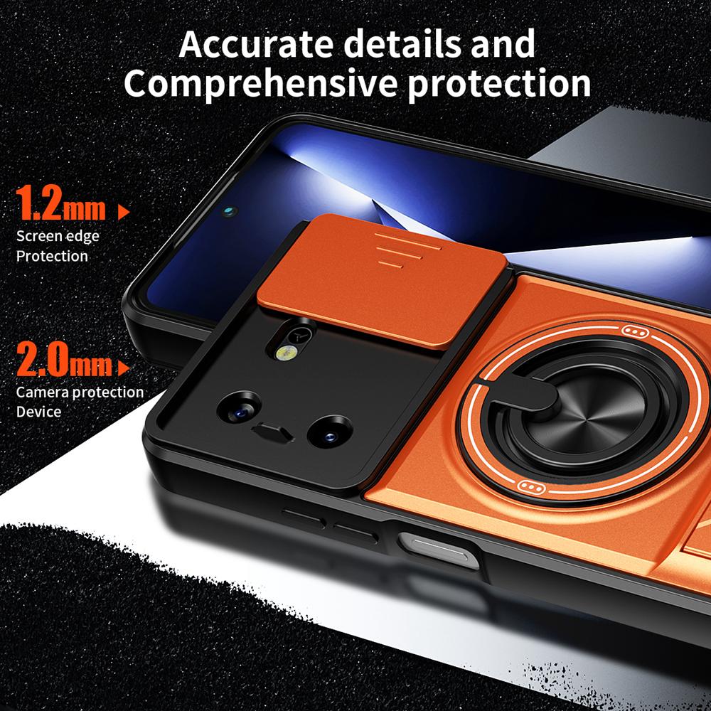 KEYSION Magnetic Phone Case for TECNO Pova 5 5 Pro 5G Slide Camera Lens Protection Upright Kickstand Ring Shockproof Back Cover