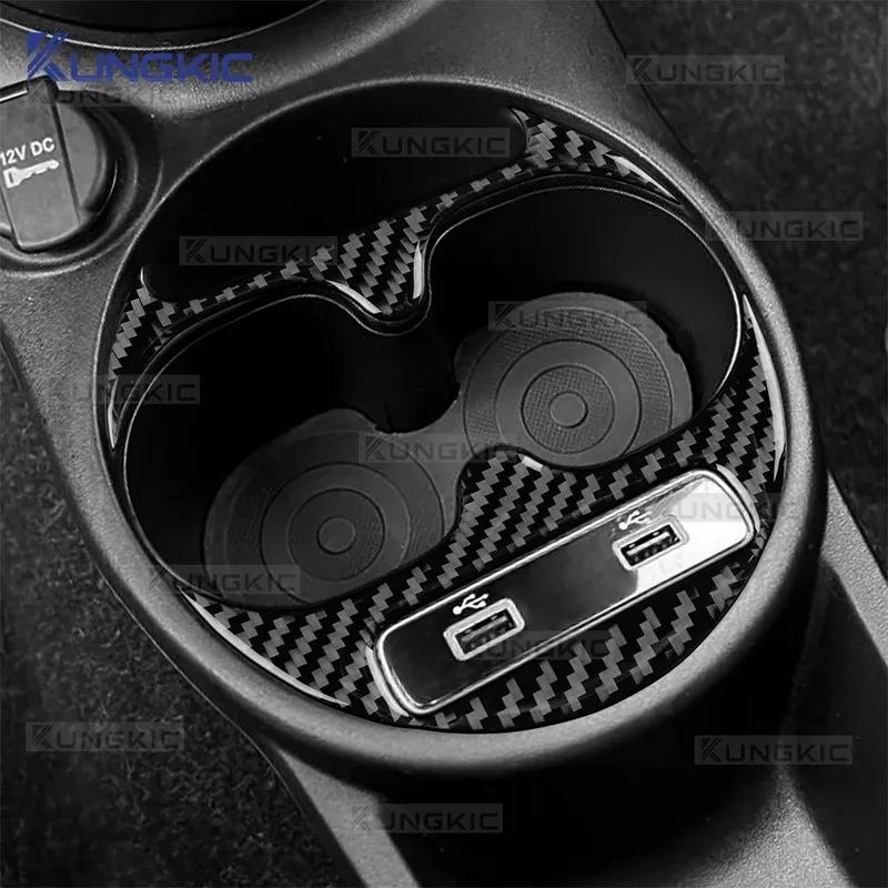 Real Soft Carbon Fiber Sticker Cup Holder Trim For Fiat 500/Abarth 595/695 2016 2017 2018 2024 LHD RHD