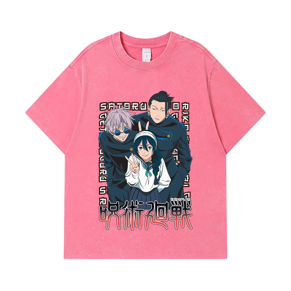 275 GSM Washed T-shirts 100% Cotton Jujutsu Kaisen V40 Print Unisex Heavy Cotton T Shirt