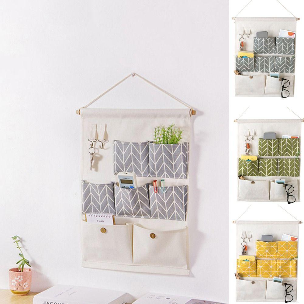 Wall Mounted 7 Pockets Hanging Bag Cotton Linen Cosmetic Toys Organizer Wardrobe
