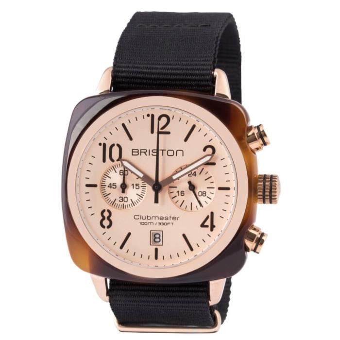Montre - Briston - 14140 PRAT 6 NB - Acétate écaille de tortue - Cadran champagne rosé - Bracelet NATO noir