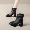 2025 Сетчатые женские ботинки Дышащие Квадратный носок Задняя молния Массивный каблук Босоножки-ботильоны Элегантная пряжка Современные ботинки