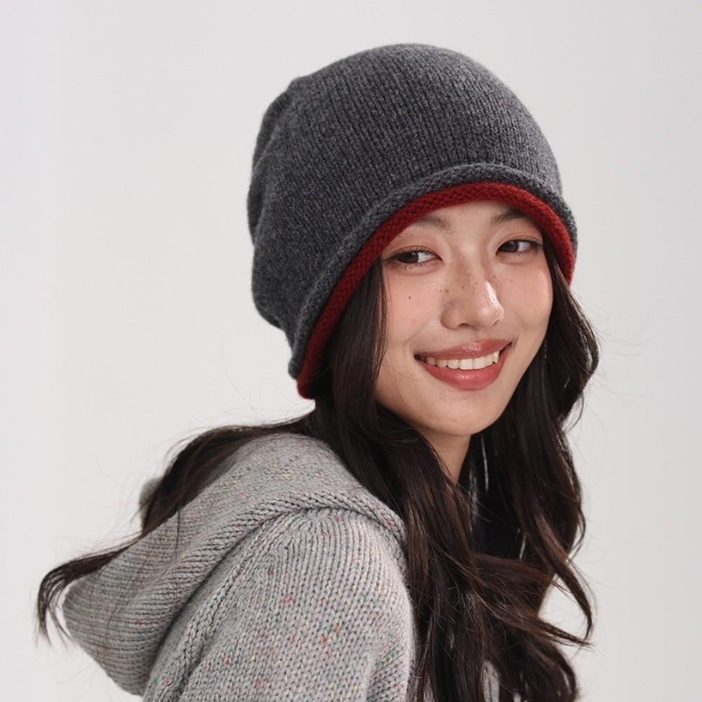 Double-sided Knitted Stacked Hat Streetwear Brimless Beanie Cap Pullover Cap  Women Girls