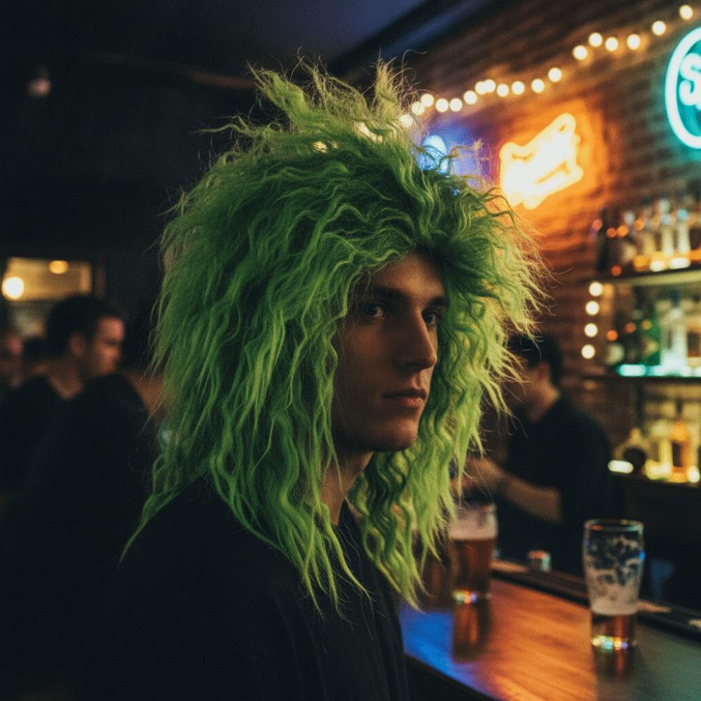 Tangerine/Green Halloween Costume Wig Voluminous Instant Noodle Style Hairpiece Masquerade Ball