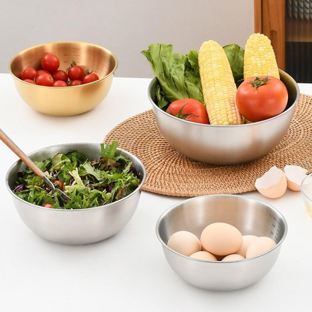 Stainless Steel Fruit Salad Bowl with Scale Noodles Bowl Dish Container for Cooking Baking