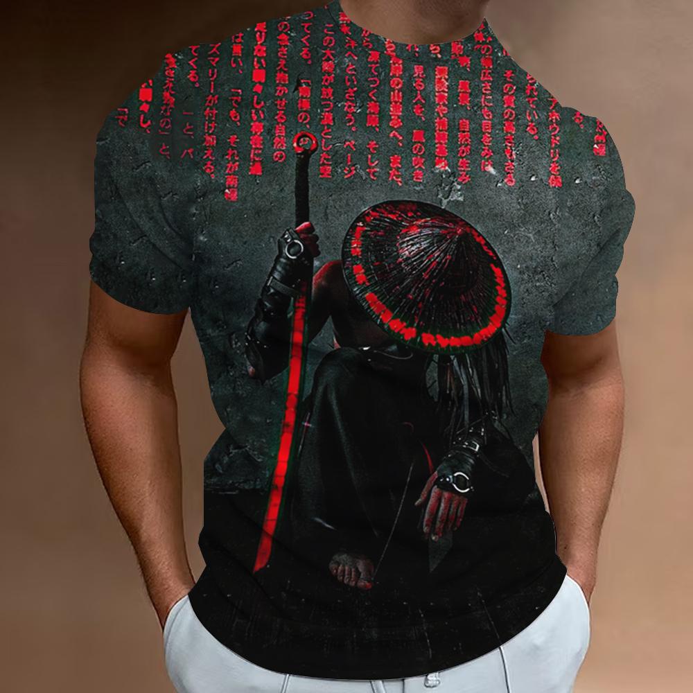 Retro T-Shirts For Men 3d Samurai Print Short Sleeve Tops Summer Casual T-Shirt Men Short Sleeved Shirts Oversized Men Clothing