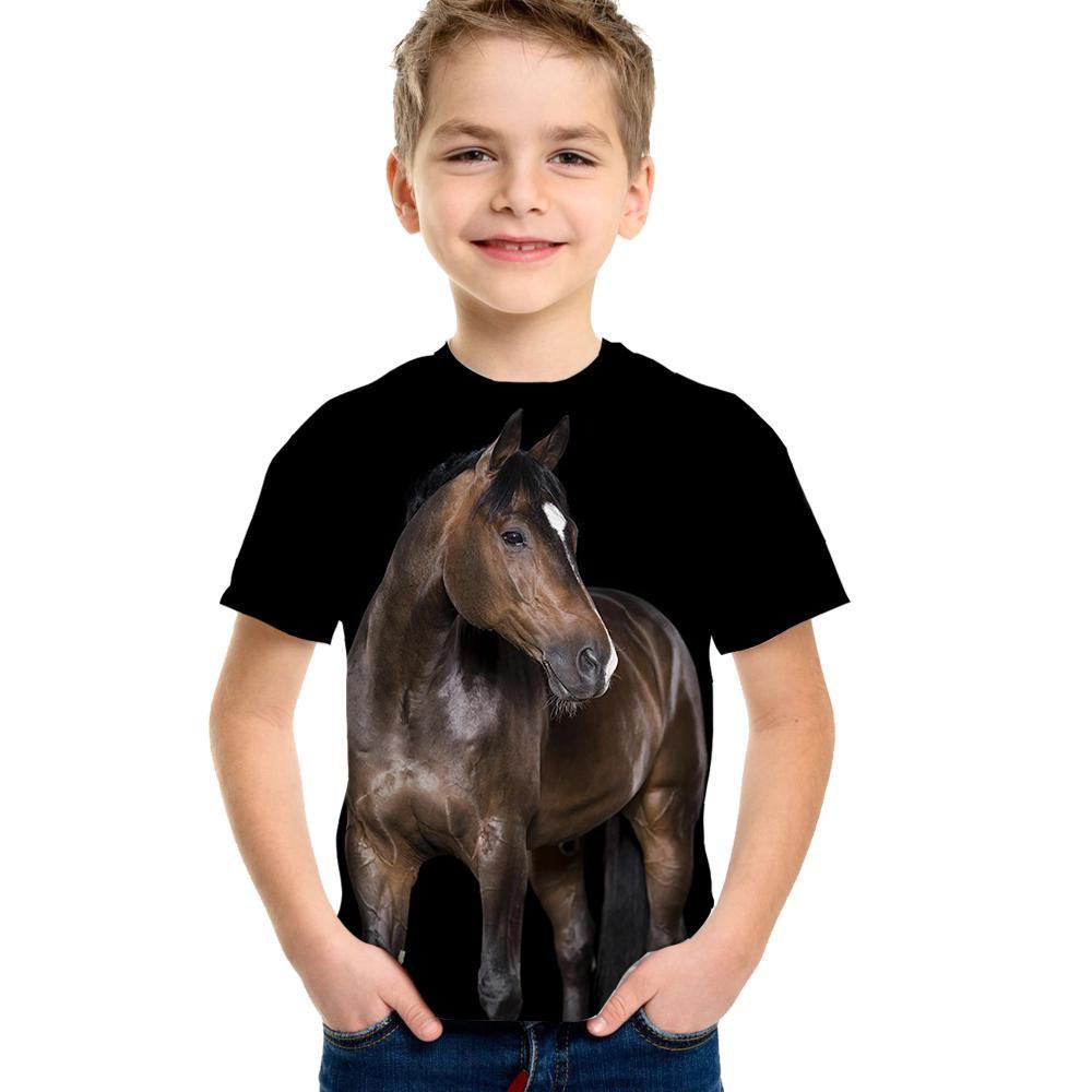 Детская одежда, футболка с изображением лошади для девочек, 19 цветов, одежда для маленьких мальчиков, 3d футболка для мальчиков, детская футболка для детей от 9 до 12 лет, корейская