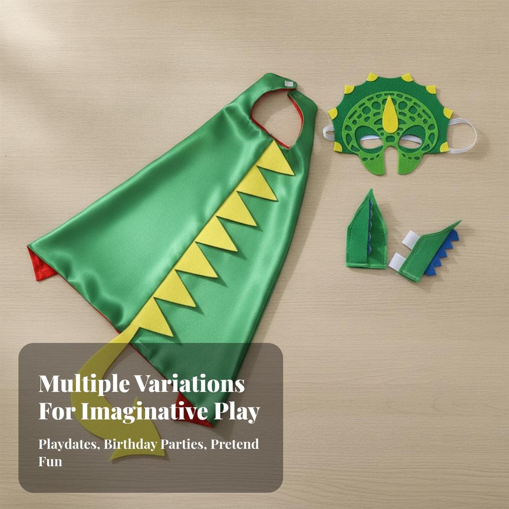 Dinosaur Costume Tail and Face Piece Set Lightweight for Theatrical Play, Kids