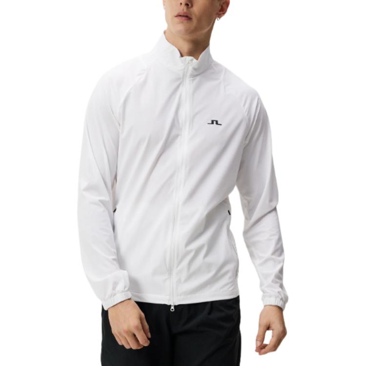 J.Lindeberg Marv Wind Jacket Letter Print Stand Collar Zip Long Sleeve Jacket Men jackets White GMOW07633-0000