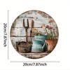 Wooden Disc Scrap Flower Pot Fork Sign 1 Piece 2D Wall Art Indoor/Outdoor Holiday Decoration Garden Room Decoration