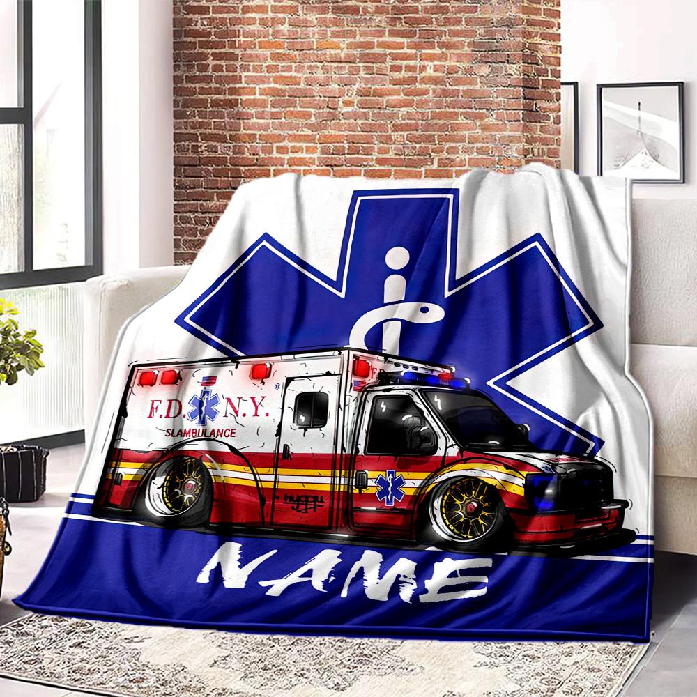 Ambulance Emergency Vehicle Home Customize Your Name Blankets Comfortable Soft Lightweight Multiseasonal Blanket For Picnics Sofas Offices Beds Living