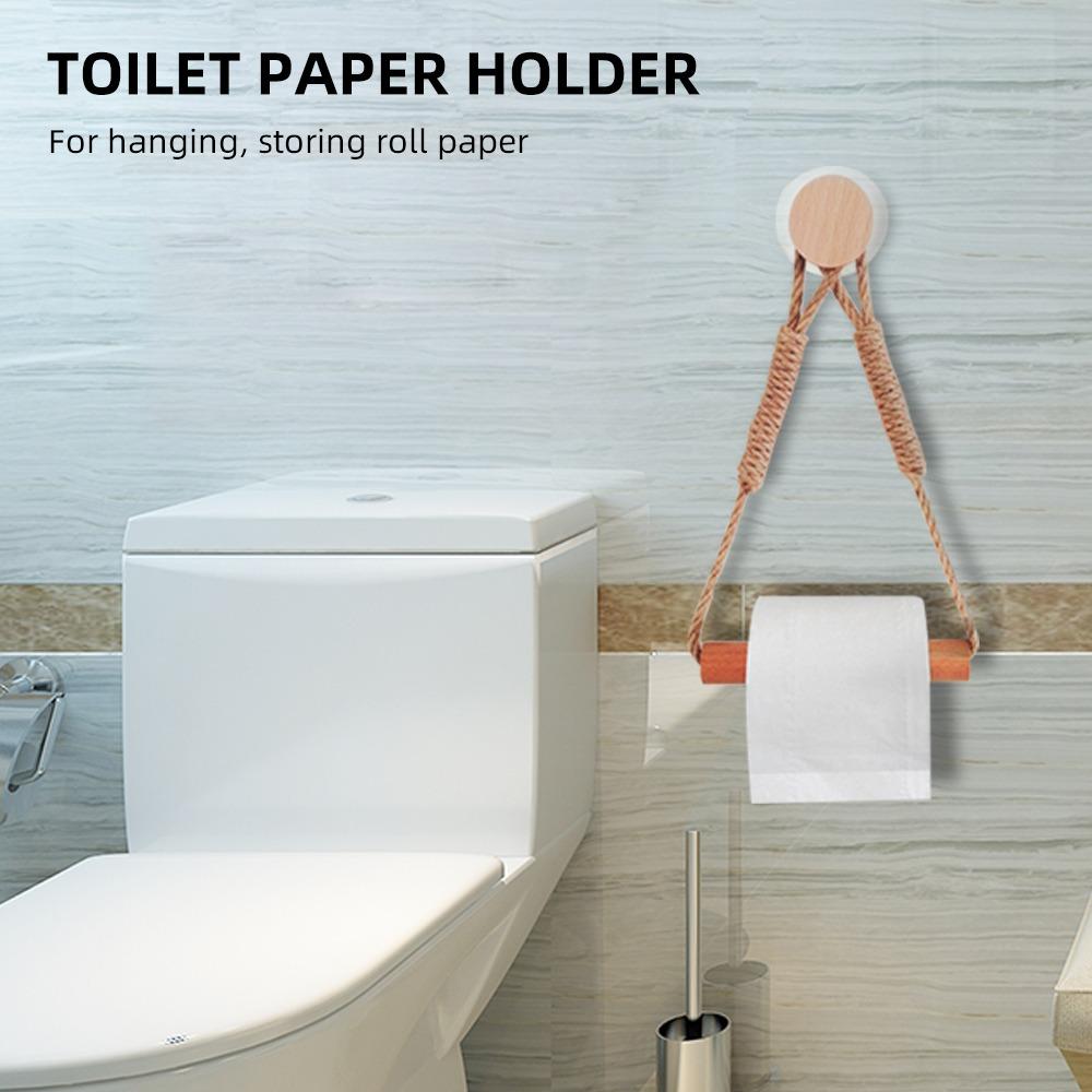 Wall Mounted Toilet Paper Holder Wood Rope Towel Rack Toilet Roll Holder Bathroom Kitchen Brdroom