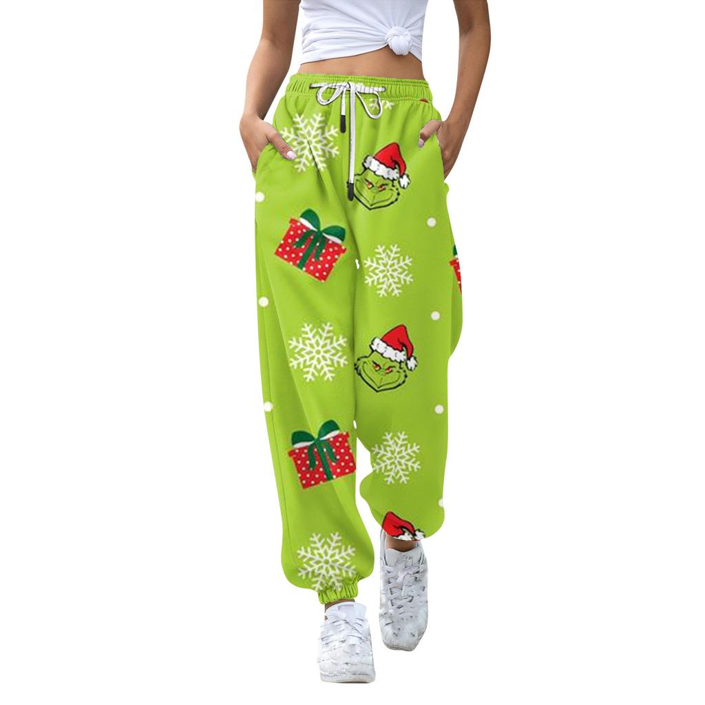 Женские повседневные модные рождественские принтованные повседневные спортивные брюки с эластичной талией и завязками на шнурке