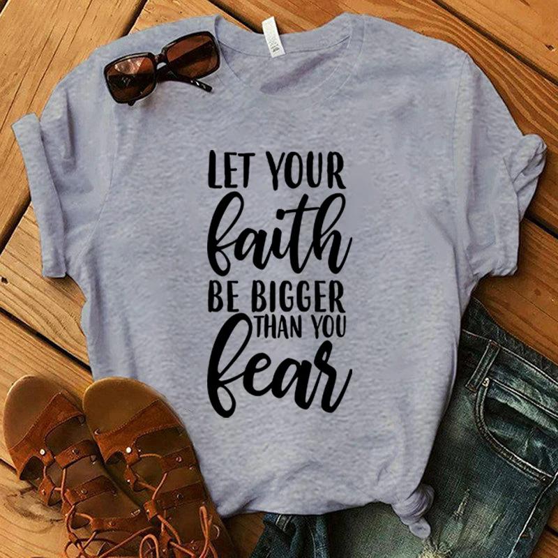 Женщины Мужчины Смешные Пусть твоя вера будет больше, чем твой страх Футболка с принтом Летние топы с короткими рукавами