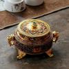 1pc Blue Color Embossed Enamel Painted Temple Plate Incense Burner Copper Alloy Antique Incense Burner Aromatherapy Incense Burner Sandalwood Trumpet