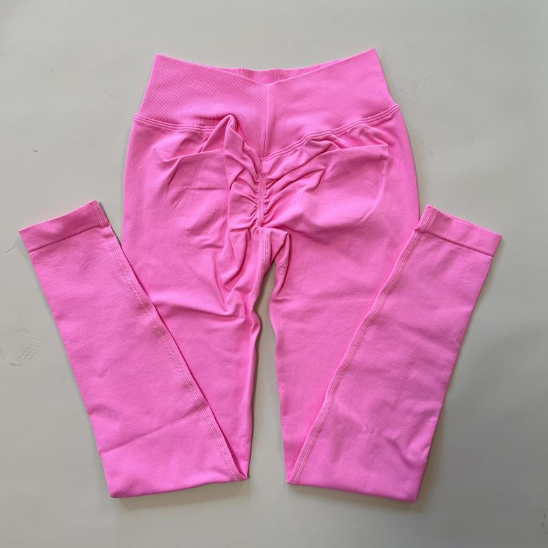 Женские штаны для йоги с высокой талией и V-образным вырезом — бесшовные, облегающие леггинсы персикового цвета для велоспорта и фитнеса